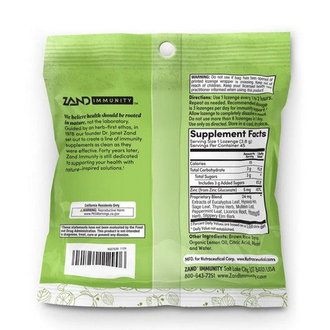 Zand, Lemon Zinc Throat Lozenges, 50 Count Zand