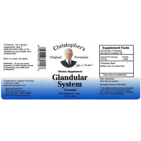 Dr. Christophers Formulas, Glandular System Formula, 100 Vegicaps Dr. Christophers Formulas