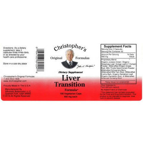 Dr. Christophers Formulas, Liver Transition Formula, 100 Vegicaps Dr. Christophers Formulas