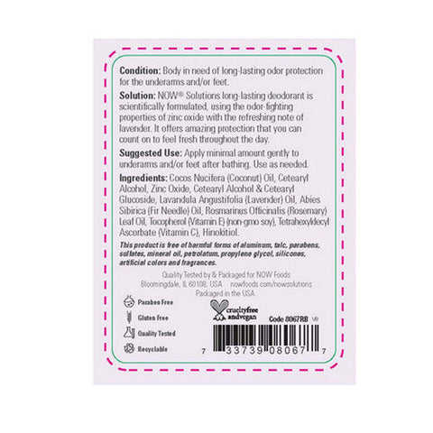 Now Foods, Long-Lasting Deodorant Stick Lavender, 2.2 Oz Now Foods