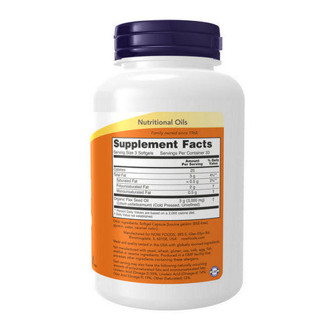 Now Foods, Organic Flax Oil, 1000 mg, 100 Sgels Now Foods