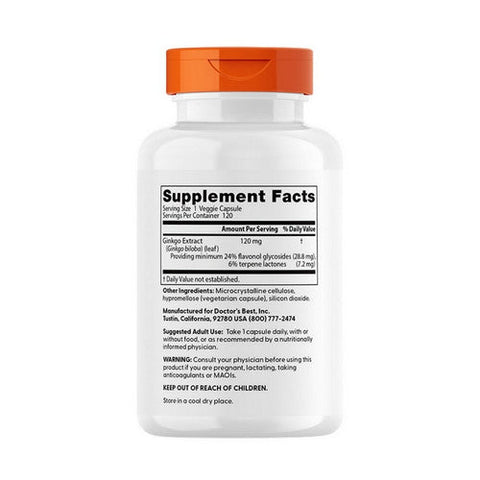 Doctors Best, Extra Strength Ginkgo, 120 mg, 120 Veggie Caps Doctors Best