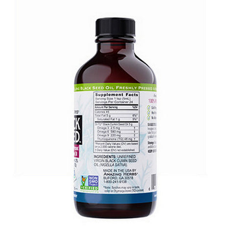 Amazing Herbs, Black Seed 100% Pure Cold-Pressed Black Cumin Seed Oil, 4 Oz Amazing Herbs