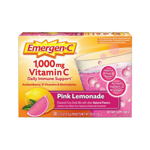Emergen-C, Daily Immune Support Vitamin C Fizzy Drink Mix Pink Lemonade, 1000 Mg, Pack Of 30 Emergen-C