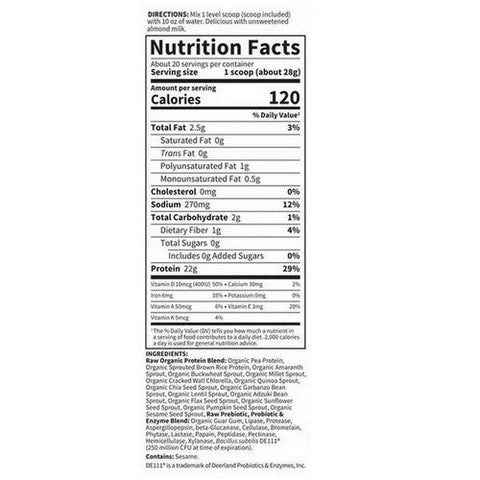 Garden of Life, Raw Organic Protein Powder Unflavored, 560 Grams Garden of Life