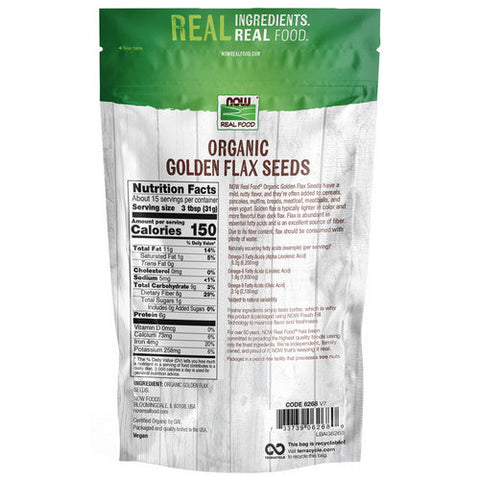 Now Foods, Golden Flax Seeds Organic, 1 lb Now Foods