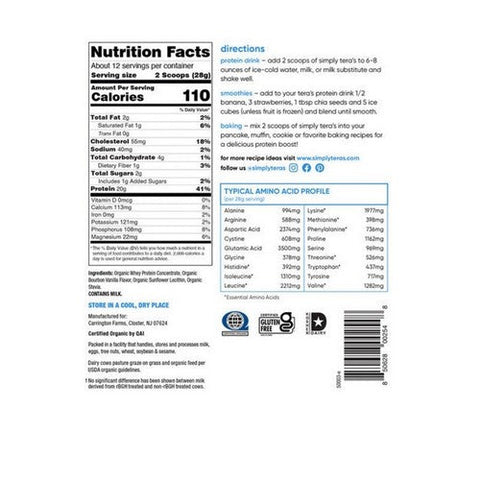 Tera's Whey, Organic Whey Protein Bourbon Vanilla, Bourbon Vanilla/Organic 12 Oz Tera's Whey