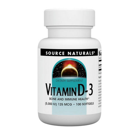 Source Naturals, Vitamin D-3 5000 IU, 100 softgels Source Naturals