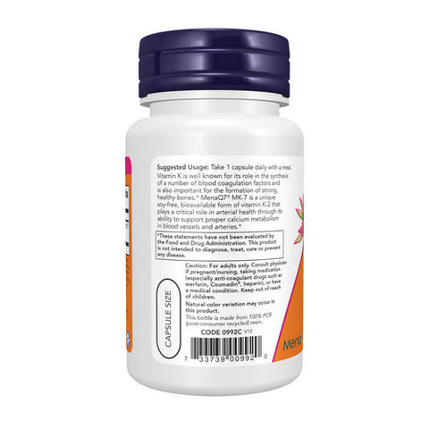 Now Foods, MK-7 Vitamin K-2, 100 Mcg, 60 Veg Caps Now Foods