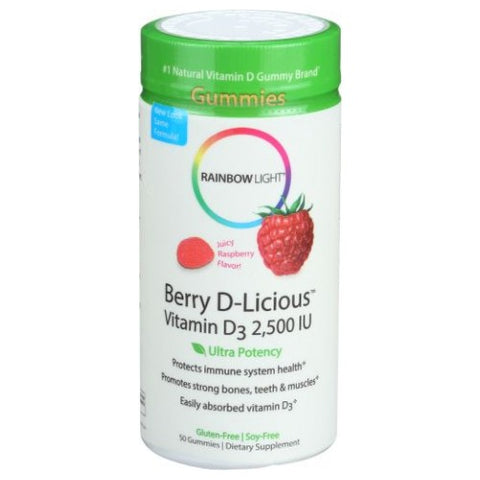 Rainbow Light, Berry D-Licious D3 2,500 IU, 2500IU, Ripe Raspberry 50 Gummies Rainbow Light