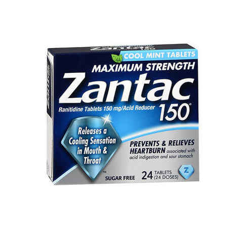 Zantac, Maximum Strength Acid Reducer Tablets Cool Mint, 150 mg, 24 Count Zantac